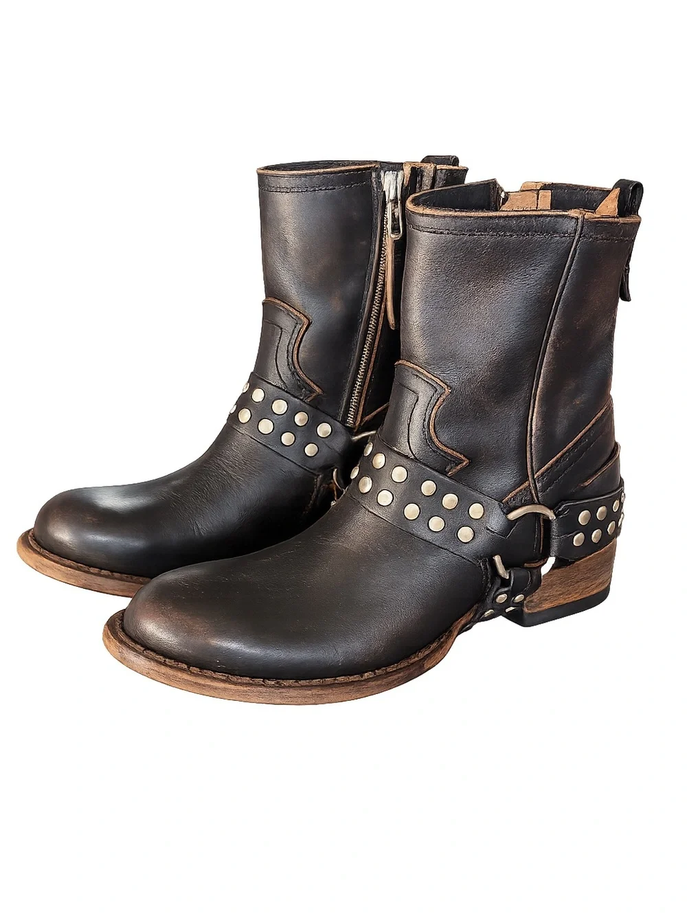 ✨ BRAND NEW ✨ Freebird by Steven “Ramone” Black Leather Studded Harness Boots